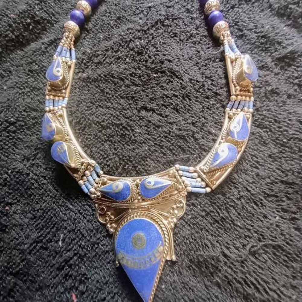Vintage Lapis Lazuli Style Statement Necklace